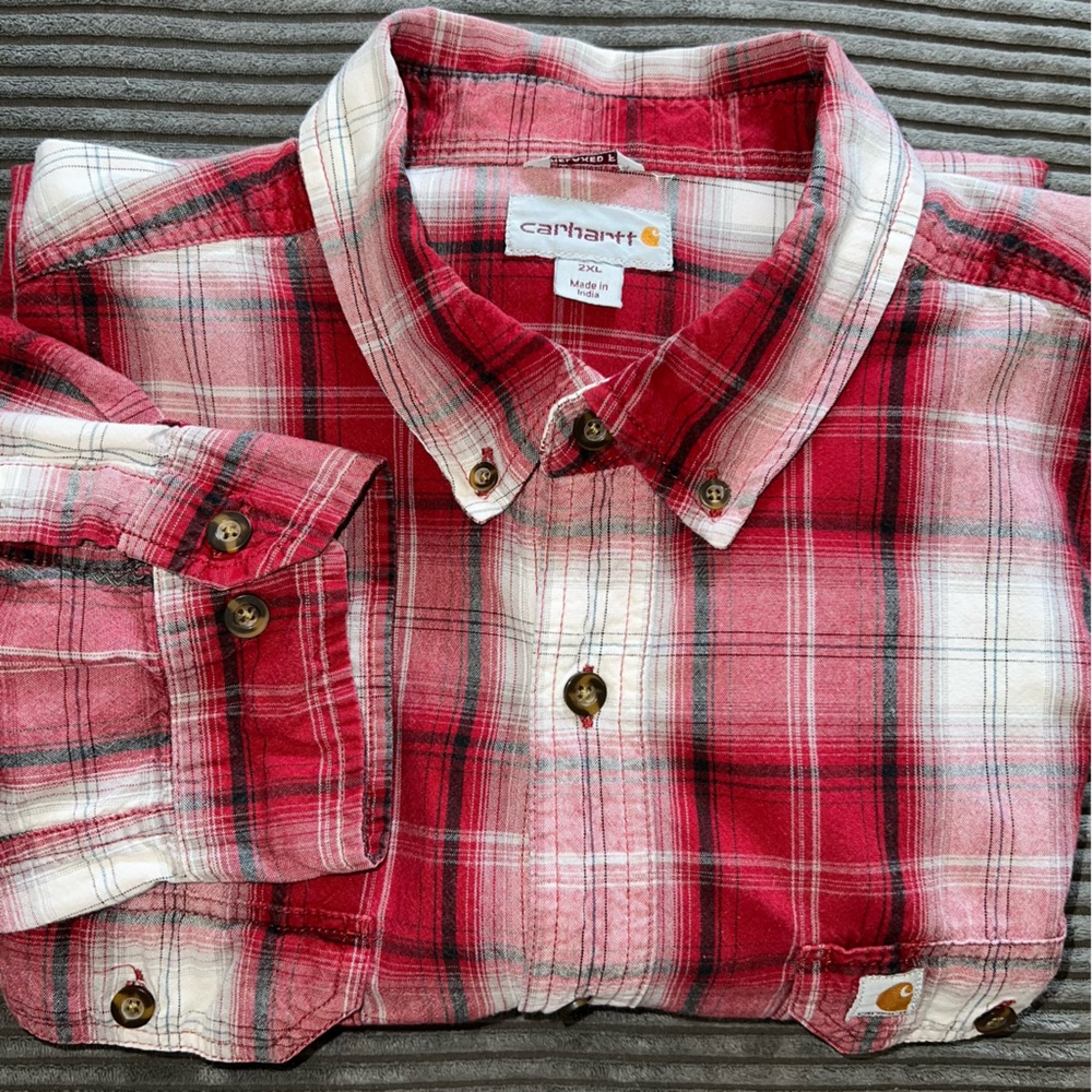 Carhartt Men’s Red Plaid Flannel Button-Down Shirt Size 2XL